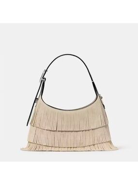 Kate Spade 454 Suede Fringe Mini Shoulder Crossbody Bag Light Sand
